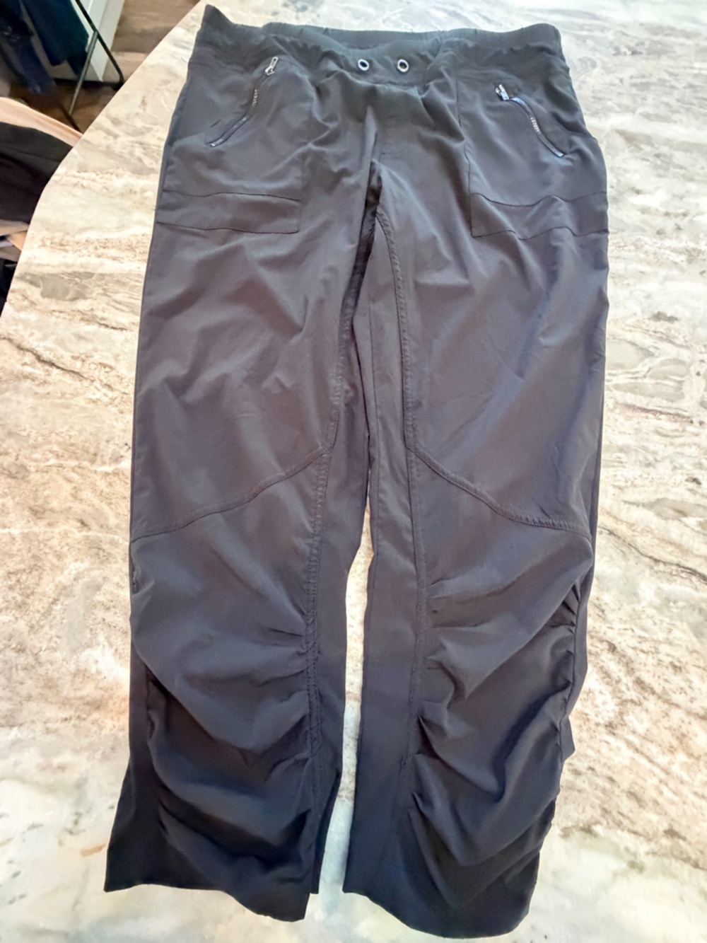 Wearables Womens Black Lightweight Pants Elastic Waist Zip Pocket Large